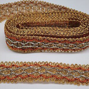 Metallic Gold Orange & Silver Decorative Trim Ribbon Crafts Sewing 3 Yds 1" W